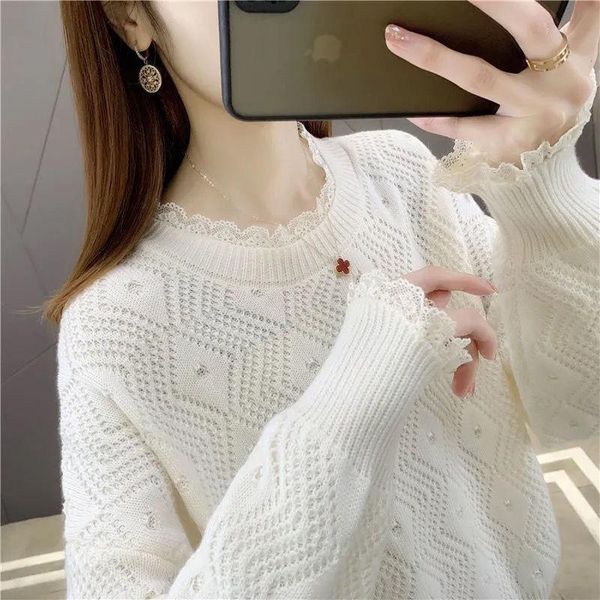 spring, summer and autumn sweaters women's korean version lace round neck hollow out long sleeve loose knit bottomed sweater, White;black
spring, summer and autumn sweaters women's korean version lace round neck hollow out long sleeve loose knit bottomed sweater, White;black