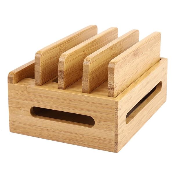 cell phone mounts & holders mobile bracket bamboo wood multi-device charging station organizer office flat