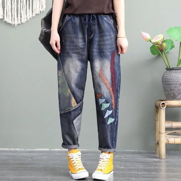 women's jeans women casual arts style denim fashion loose pants office lady elastic waist embroidered harem female large size trouser, Blue
women's jeans women casual arts style denim fashion loose pants office lady elastic waist embroidered harem female large size trouser, Blue