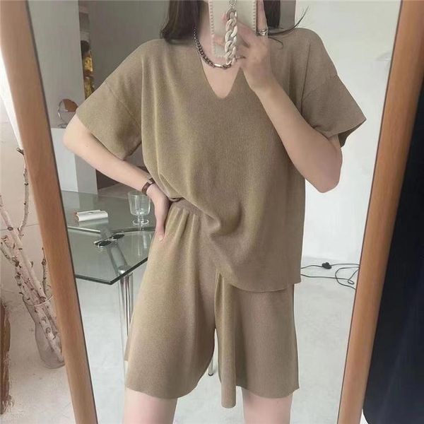 women's tracksuits ice silk knitted summer shorts + v-neck short sleeve solid t shirt tracksuit women elastic waist loose sets, Gray
women's tracksuits ice silk knitted summer shorts + v-neck short sleeve solid t shirt tracksuit women elastic waist loose sets, Gray