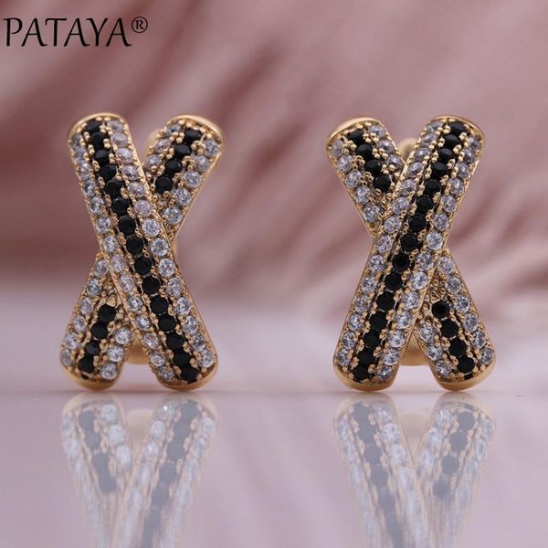 dangle & chandelier pataya unique letter x earrings women winter fashion jewelry 585 rose gold black white natural zircon wedding earring, Silver