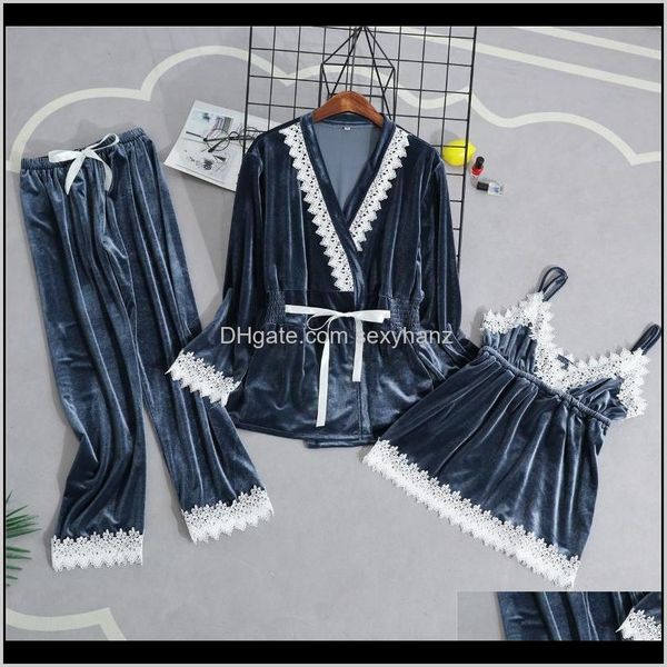 womens underwear apparel drop delivery 2021 velour woman home wear pajamas 3 pcs strap pants suit sleepwear sets nightgown kimono sl, Black;red
womens underwear apparel drop delivery 2021 velour woman home wear pajamas 3 pcs strap pants suit sleepwear sets nightgown kimono sl, Black;red