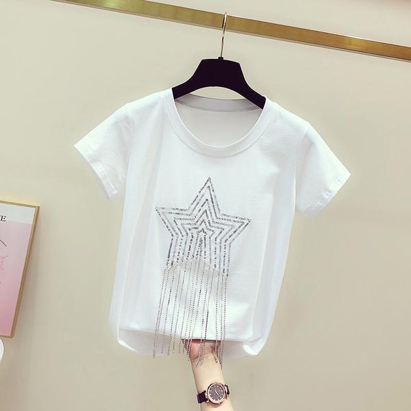 spring and summer korean fashion sequin fringe round neck short sleeve t-shirt women's casual top, White
spring and summer korean fashion sequin fringe round neck short sleeve t-shirt women's casual top, White