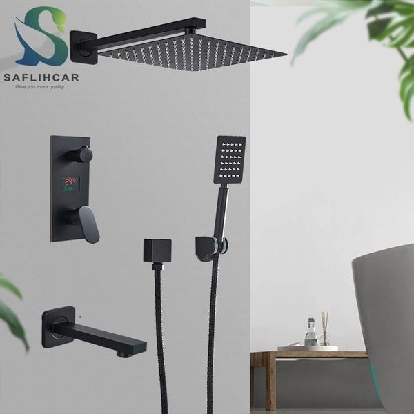 matte black brass material bathroom shower faucet with display screen three outlets cold water mixer wall-mounted sets
matte black brass material bathroom shower faucet with display screen three outlets cold water mixer wall-mounted sets