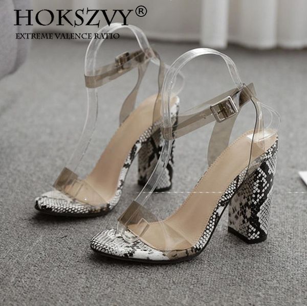 women's shoes color matching snake pattern pvc thick high heels sandals cwf, Black
women's shoes color matching snake pattern pvc thick high heels sandals cwf, Black