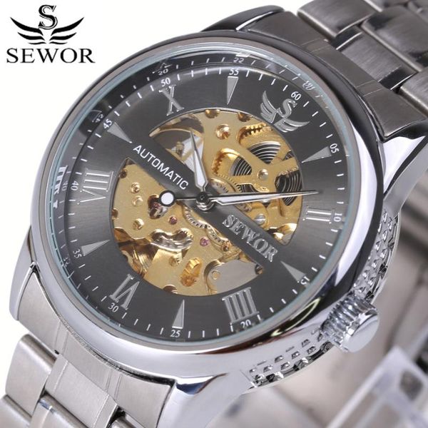 men luxury roman number skeleton stainless steel watch stylish automatic mechanical watches gift fashion mens relogio wristwatches, Slivery;brown
men luxury roman number skeleton stainless steel watch stylish automatic mechanical watches gift fashion mens relogio wristwatches, Slivery;brown