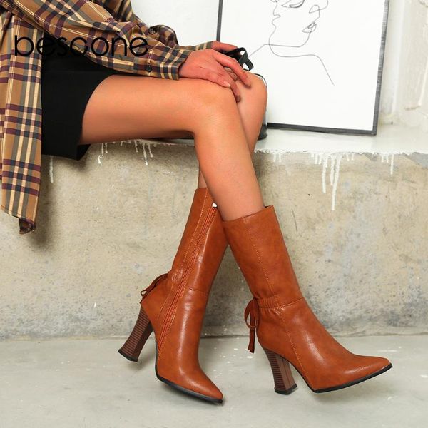 boots bescone mid-calf winter warm brown leather pointed toe super square heel zipper lady shoe bm721, Black
boots bescone mid-calf winter warm brown leather pointed toe super square heel zipper lady shoe bm721, Black