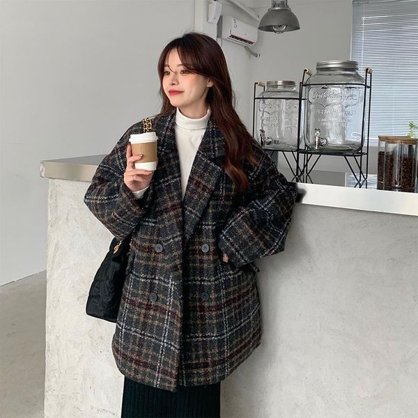 women's wool & blends large size clothing fat mm200 kg korean style loose mid-length woolen plaid blazer overcoat, Black
women's wool & blends large size clothing fat mm200 kg korean style loose mid-length woolen plaid blazer overcoat, Black