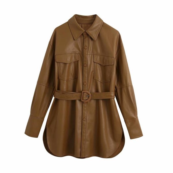 women jackets faux leather belt pockets turn-down collar long sleeves coat casual fashion women clothes 210420, Black
women jackets faux leather belt pockets turn-down collar long sleeves coat casual fashion women clothes 210420, Black