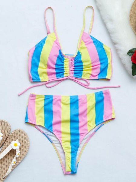 women's swimwear 2021 ladies striped print split swimsuit bikini swimming suit for women high waist 2 piece set, White;black
women's swimwear 2021 ladies striped print split swimsuit bikini swimming suit for women high waist 2 piece set, White;black
