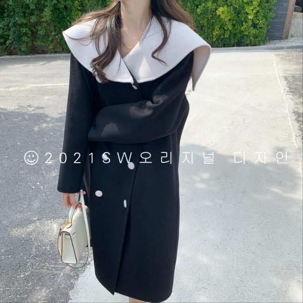women's wool & blends winter 2021 korean stitching shawl collar double breasted handmade long loose size 90% coat women woolen overcoat, Black
women's wool & blends winter 2021 korean stitching shawl collar double breasted handmade long loose size 90% coat women woolen overcoat, Black