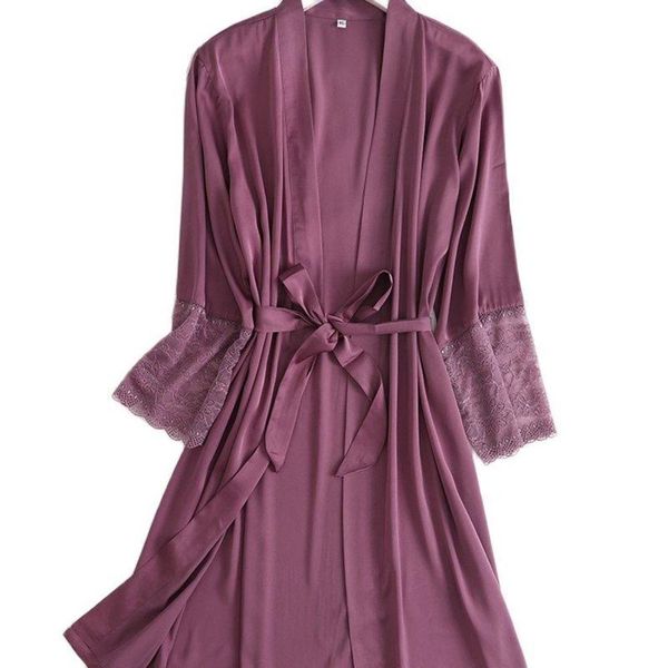 duoyiduo&hol. women's nightgown summer mid sleeve lace ice robe silk casual large bathrobe solid cuffs robes for women sleepwear kt5z, Black;red
duoyiduo&hol. women's nightgown summer mid sleeve lace ice robe silk casual large bathrobe solid cuffs robes for women sleepwear kt5z, Black;red