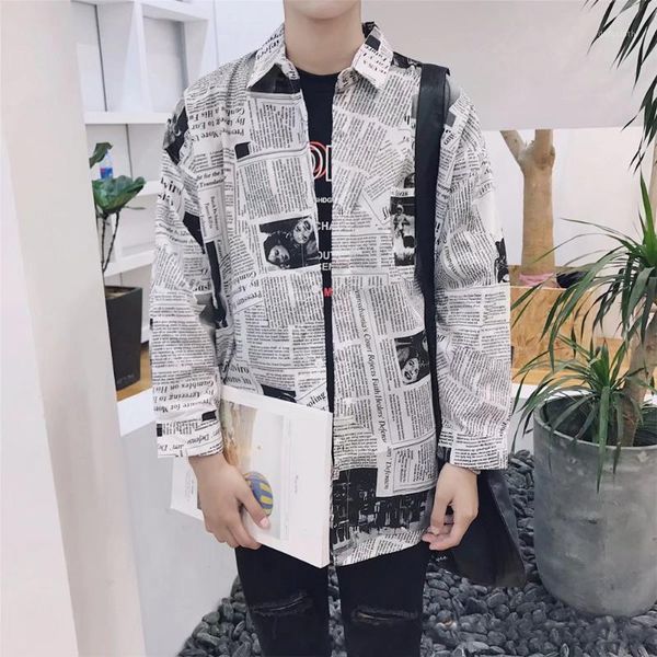 square neck spaper printing boy fashion spring men shirts cotton blend casual male clothes long sleeve daily splicing men's, White;black
square neck spaper printing boy fashion spring men shirts cotton blend casual male clothes long sleeve daily splicing men's, White;black