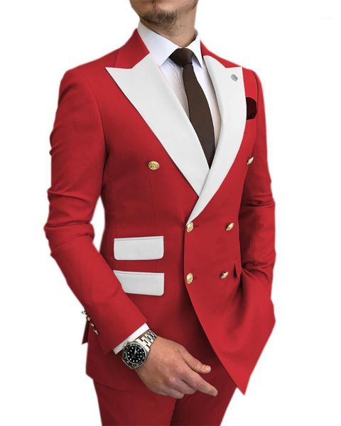 men's suits & blazers solovedress suit red slim double-breasted white lapel fashion groom man wedding party (blazer + pants) 5xl, White;black