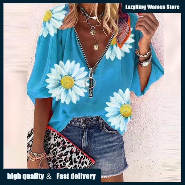 women's t-shirt casual loose fashion basic sleeve zipper color flower printing all match oversize street sale women short t-shirts, White
women's t-shirt casual loose fashion basic sleeve zipper color flower printing all match oversize street sale women short t-shirts, White