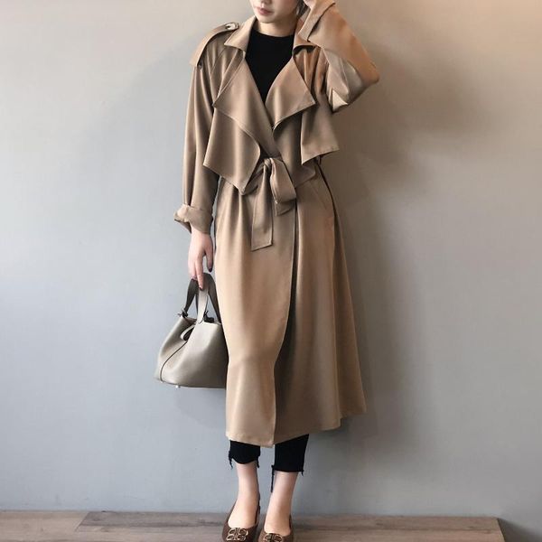 women's trench coats fashion temperament long windbreaker female loose coat cs014, Tan;black
women's trench coats fashion temperament long windbreaker female loose coat cs014, Tan;black