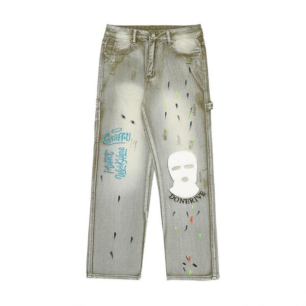 men's jeans fashion highstreet oversized vibe style denim trousers harajuku embroidery painted mask retro casual pants for men women, Blue
men's jeans fashion highstreet oversized vibe style denim trousers harajuku embroidery painted mask retro casual pants for men women, Blue