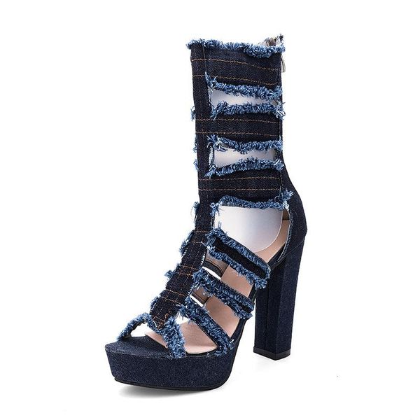 denim hollow out high heel sandals fish mouth women shoes european and american large waterproof platform thick dress, Black
denim hollow out high heel sandals fish mouth women shoes european and american large waterproof platform thick dress, Black