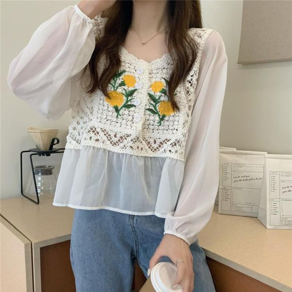women's blouses & shirts boho style floral embroidery hollow out crochet crop full sleeve chiffon blouse shirt womens and chic blus, White
women's blouses & shirts boho style floral embroidery hollow out crochet crop full sleeve chiffon blouse shirt womens and chic blus, White