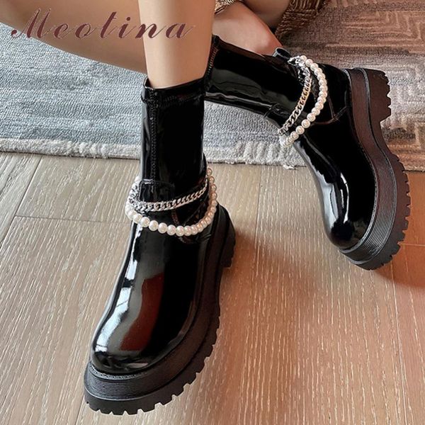 boots meotina women shoes patent leather ankle platform flat string bead round toe lady short autumn winter 40 black
boots meotina women shoes patent leather ankle platform flat string bead round toe lady short autumn winter 40 black