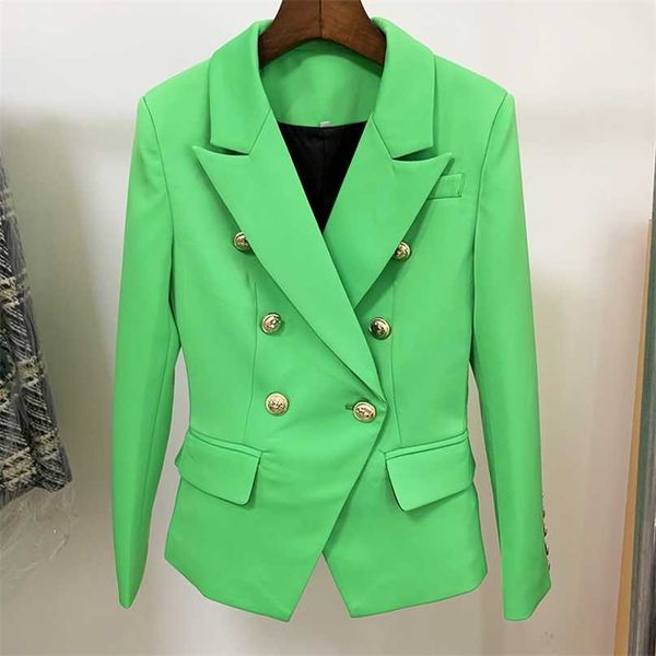 high street designer blazer women's metal lion buttons double breasted classic jacket apple green 211019, White;black
high street designer blazer women's metal lion buttons double breasted classic jacket apple green 211019, White;black
