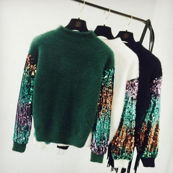 women's sweaters womens mohair sweater autumn winter thick warm high collar long sleeve with colors sequins patchwork pullover, White;black
women's sweaters womens mohair sweater autumn winter thick warm high collar long sleeve with colors sequins patchwork pullover, White;black