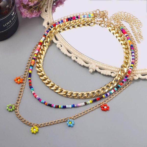 chains 2021 cuban golden chunky chain color flowers pendant beaded necklace colorful multilayered stacking necklaces women jewerly, Silver 
chains 2021 cuban golden chunky chain color flowers pendant beaded necklace colorful multilayered stacking necklaces women jewerly, Silver
