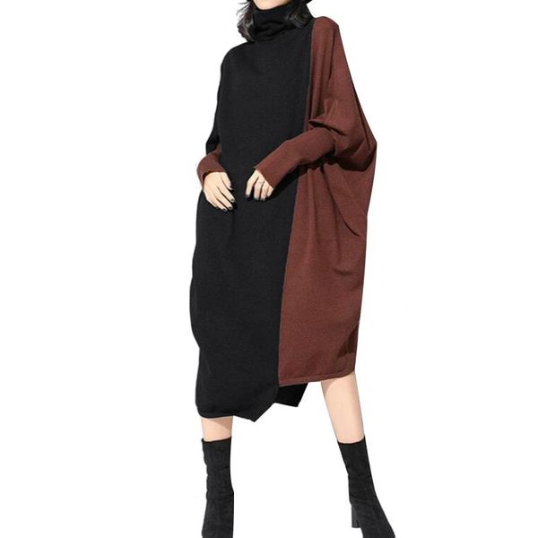 casual dresses harajuku cool style dress women spliced knitted long sleeve high neck autumn winter ladies vestido de mujer, Black;gray 
casual dresses harajuku cool style dress women spliced knitted long sleeve high neck autumn winter ladies vestido de mujer, Black;gray
