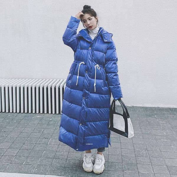 women's down & parkas 2021 blue/white fashion x-long winter coat women hooded korean glossy long cotton jacket puffer outwear my991, Black 
women's down & parkas 2021 blue/white fashion x-long winter coat women hooded korean glossy long cotton jacket puffer outwear my991, Black
