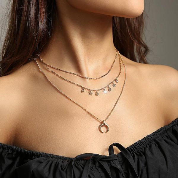 chains european and american star moon tassel multi-layer necklace creative retro simple versatile three-layer alloy clavicle chain, Silver
chains european and american star moon tassel multi-layer necklace creative retro simple versatile three-layer alloy clavicle chain, Silver