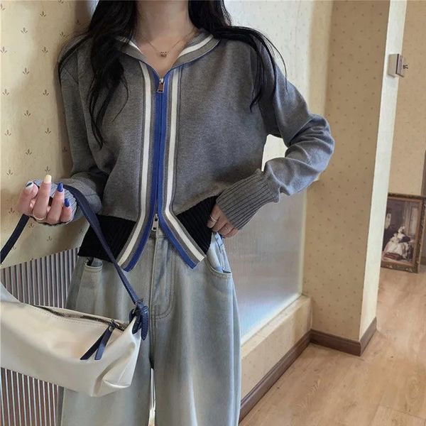 women's knits & tees korean style women long sleeve hit color double zipper hooded sweater coat autumn fashion knit cardigan female kn, White
women's knits & tees korean style women long sleeve hit color double zipper hooded sweater coat autumn fashion knit cardigan female kn, White