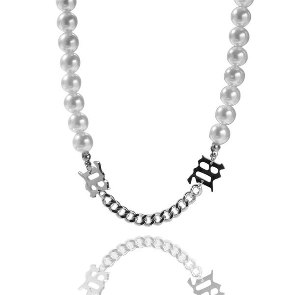 retro pearl stainless steel chain splicing charm letter necklace for men women, Silver
retro pearl stainless steel chain splicing charm letter necklace for men women, Silver