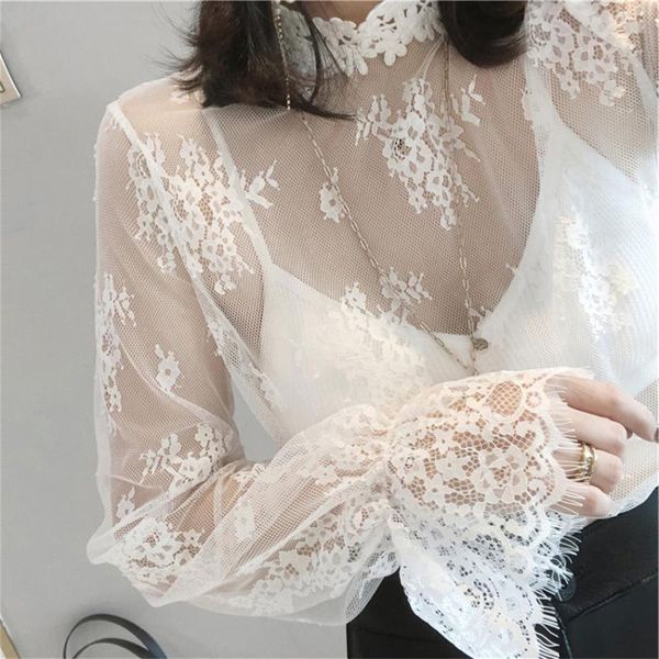 women's blouses & shirts korean fashion elegant lace blouse spring summer thin undershirt women long sleeve sheer see through shirt bl, White
women's blouses & shirts korean fashion elegant lace blouse spring summer thin undershirt women long sleeve sheer see through shirt bl, White