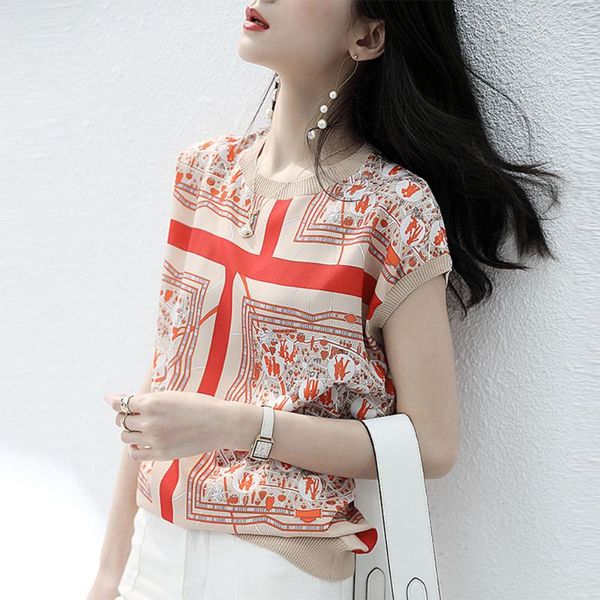 women chiffon t-shirt elegant office ladies geometri printed female round neck slim fit pullover summer tee japanese korean women's, White
women chiffon t-shirt elegant office ladies geometri printed female round neck slim fit pullover summer tee japanese korean women's, White