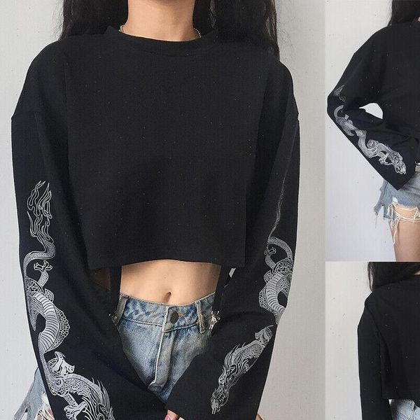 brand long sleeve womens blouses crop dragon print short o neck casual shirt pullover top, White
brand long sleeve womens blouses crop dragon print short o neck casual shirt pullover top, White