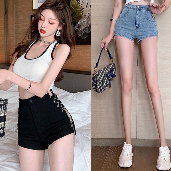women's jeans side waist chain high denim shorts women 2021 summer style thin stretch loose wide-leg pants, Blue
women's jeans side waist chain high denim shorts women 2021 summer style thin stretch loose wide-leg pants, Blue