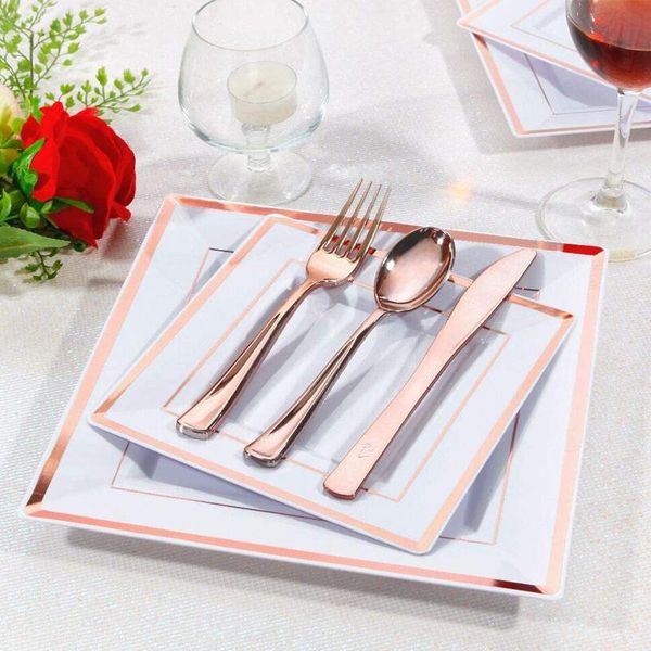 disposable dinnerware gold set wedding party 25 guest square plastic plates rose silverware for birthday christmas
disposable dinnerware gold set wedding party 25 guest square plastic plates rose silverware for birthday christmas