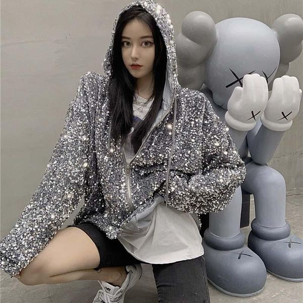 bling sequined jacket zip up for girl womens plus size black silver casual coat korean y2k kpop style oversized lt555s50 women's jacket, Black;brown
bling sequined jacket zip up for girl womens plus size black silver casual coat korean y2k kpop style oversized lt555s50 women's jacket, Black;brown