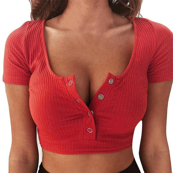 women's tanks & camis women summer t-shirt v-neck short sleeve casual crop shirt solid button tee roupas mujer, White
women's tanks & camis women summer t-shirt v-neck short sleeve casual crop shirt solid button tee roupas mujer, White