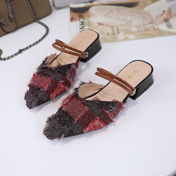 slippers ladies shoes elegant outside flip flops women's pointed toe fashion thick with mid heel slides, Black
slippers ladies shoes elegant outside flip flops women's pointed toe fashion thick with mid heel slides, Black