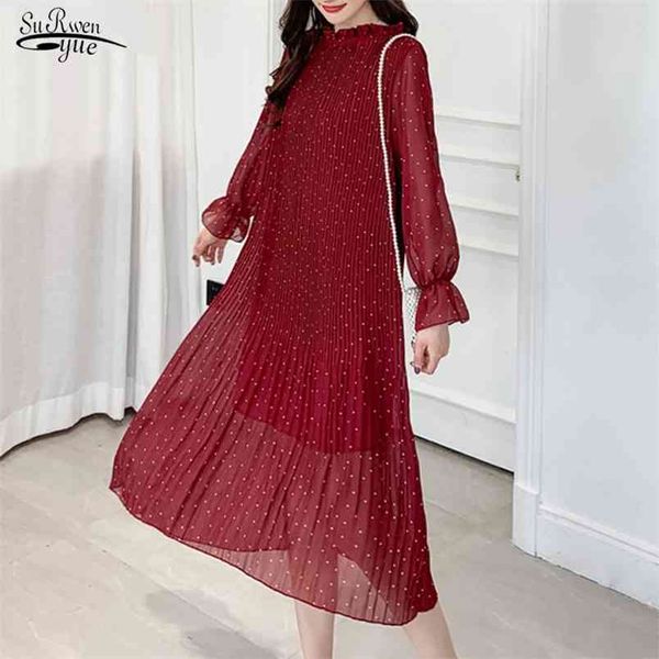 vintage women chiffon dress autumn long sleeve flare dot pleated belt mid-calf elegant burgundy midi dresses 7918 210421, White;black
vintage women chiffon dress autumn long sleeve flare dot pleated belt mid-calf elegant burgundy midi dresses 7918 210421, White;black
