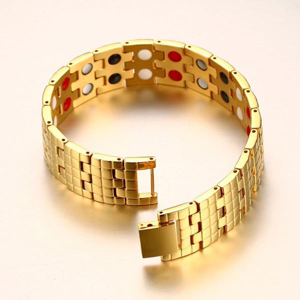 link, chain titanium magnetic bracelet mens gold color wide 16mm wrist band energy for men health link male, Black
link, chain titanium magnetic bracelet mens gold color wide 16mm wrist band energy for men health link male, Black