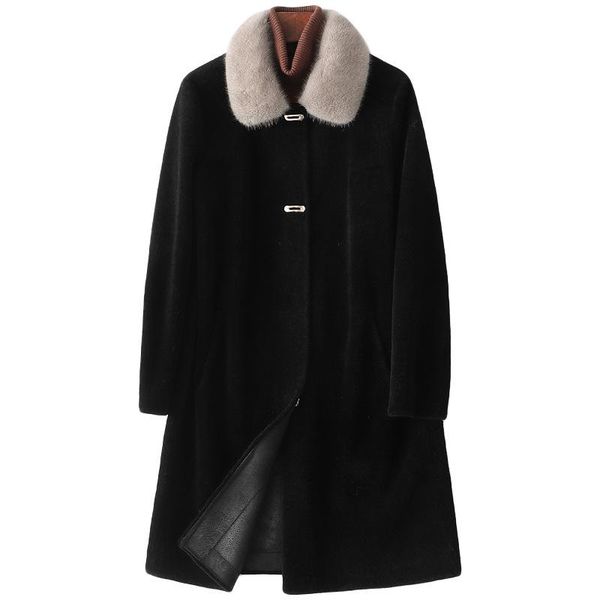 women's fur & faux mink collar sheep shearing coat women 2021 autumn and winter fashion wool long jacket, Black
women's fur & faux mink collar sheep shearing coat women 2021 autumn and winter fashion wool long jacket, Black