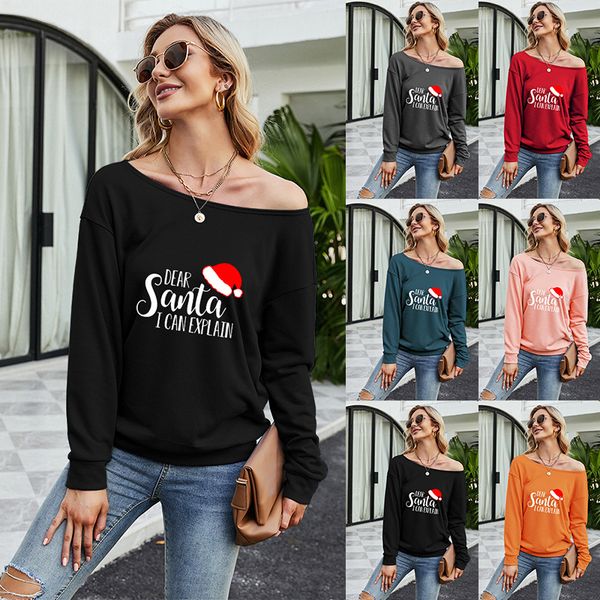 2021 women's christmas letter printing casual loose diagonal collar long sleeve sweater, Black
2021 women's christmas letter printing casual loose diagonal collar long sleeve sweater, Black