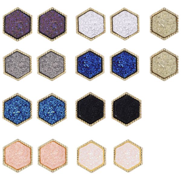 fashion resin druzy drusy stud earrings gold plated resin hexagon earings for women jewelry, Golden;silver
fashion resin druzy drusy stud earrings gold plated resin hexagon earings for women jewelry, Golden;silver