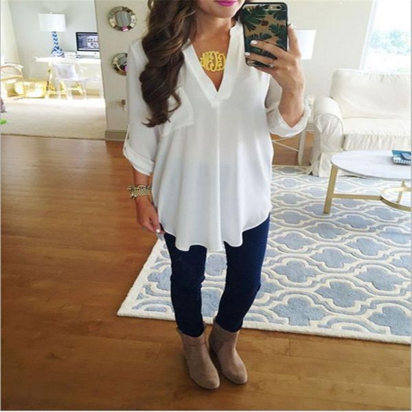 women chiffon blouse oversized v neck long sleeve loose shirts plus size female blusas s-5xl wdc4228 women's blouses &, White
women chiffon blouse oversized v neck long sleeve loose shirts plus size female blusas s-5xl wdc4228 women's blouses &, White