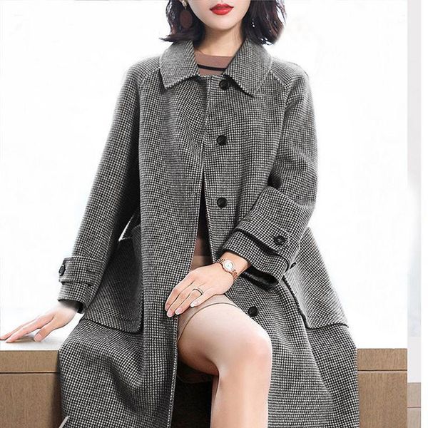 women's wool & blends fad plaid woolen coat houndstooth mid-long over the knee a version pocket loose vercoat women clothes, Black
women's wool & blends fad plaid woolen coat houndstooth mid-long over the knee a version pocket loose vercoat women clothes, Black