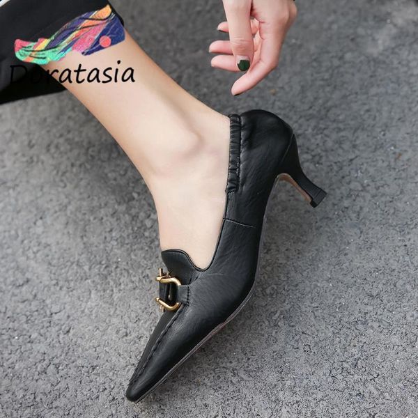 dress shoes doratasia retro female metal pointed toe pumps thin heel slip on shallow sewing women 2021 office spring woman, Black 
dress shoes doratasia retro female metal pointed toe pumps thin heel slip on shallow sewing women 2021 office spring woman, Black