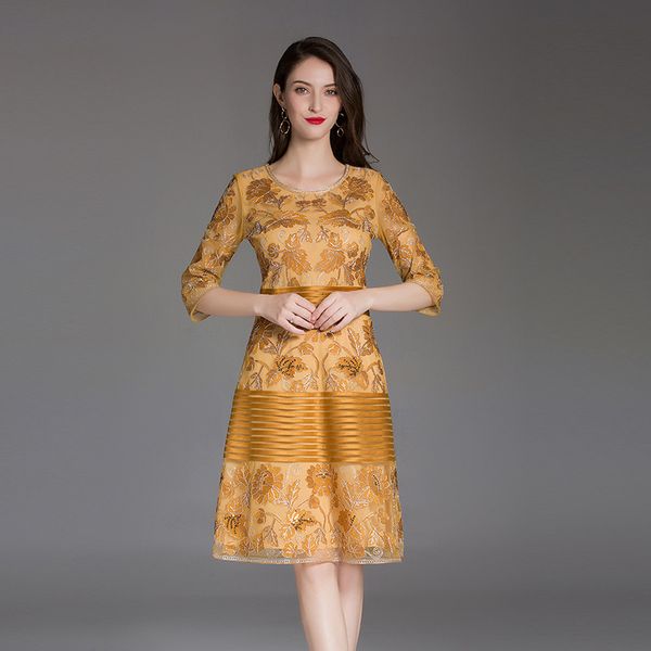 dress slim fit & flare style autumn fashion party event women lurex embroidery 3/4 sleeve knee-length red yellow dress, Black;gray
dress slim fit & flare style autumn fashion party event women lurex embroidery 3/4 sleeve knee-length red yellow dress, Black;gray