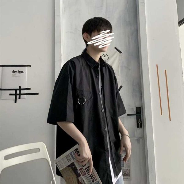 men's casual shirts 5 / sleeve black oversized shirt summer short korean clothes loose and versatile streetwear genuine, White;black
men's casual shirts 5 / sleeve black oversized shirt summer short korean clothes loose and versatile streetwear genuine, White;black
